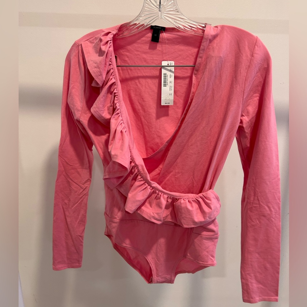 J. Crew Pink Ruffled Bodysuit